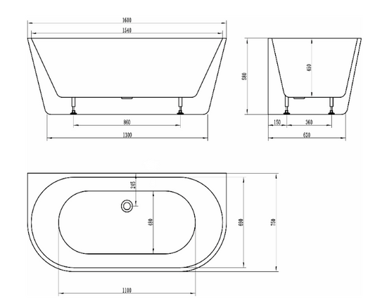 Idalia 1600mm Back to Wall Bath - Gloss White