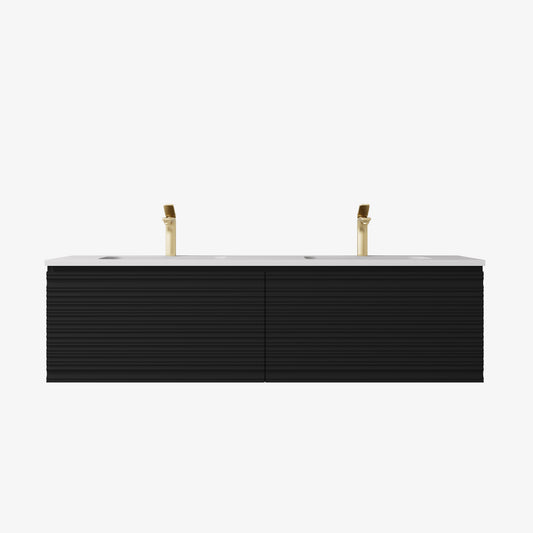1200mm Sedona Fluted Wall Hung PVC Single or Double Bowl Cabinet - Matt Black - Cabinet Only