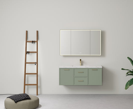 1200mm Kingsley Federation Fluted Wall Hung PVC Single or Double Bowl Cabinet - Olive Green - Cabinet Only