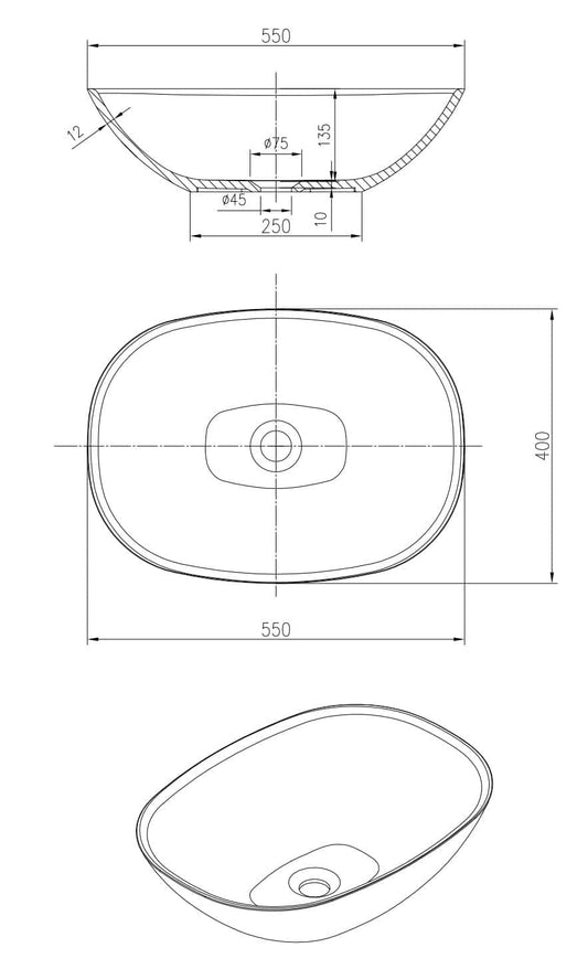 550mm Pietra Bianca - Julia Above Counter Basins