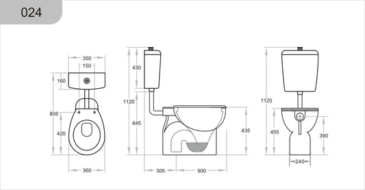 Calla Disable Toilet Suite, Bottom Inlet Cistern