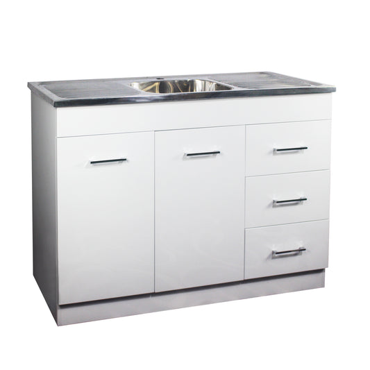 1180mm PVC Kitchenette Cabinet with Stainless Steel Sink - Gloss White