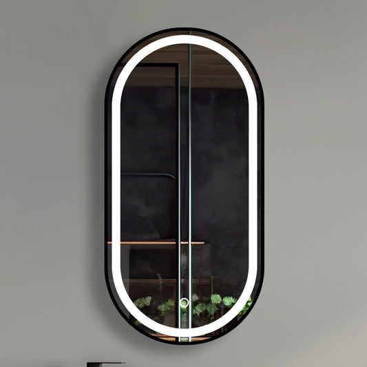 Matte Black Oval Framed LED Mirror - 500x1000mm (MBK-OL50100)