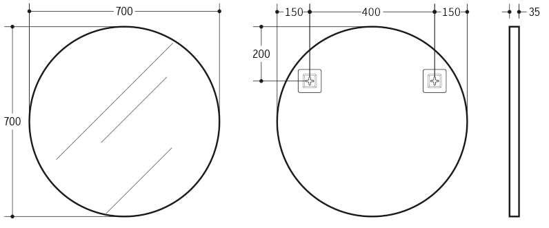 700mm Luna Aluminum Framed Mirror - Matte Black