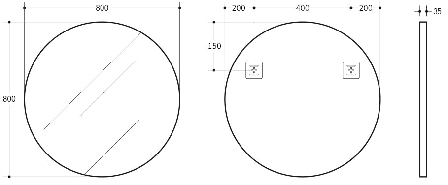 800mm Luna Aluminum Framed Mirror - Matte Black