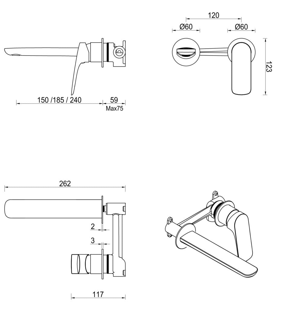 Kaza Wall-Spout Combo - 2P - TRIM KIT - Brushed Nickel