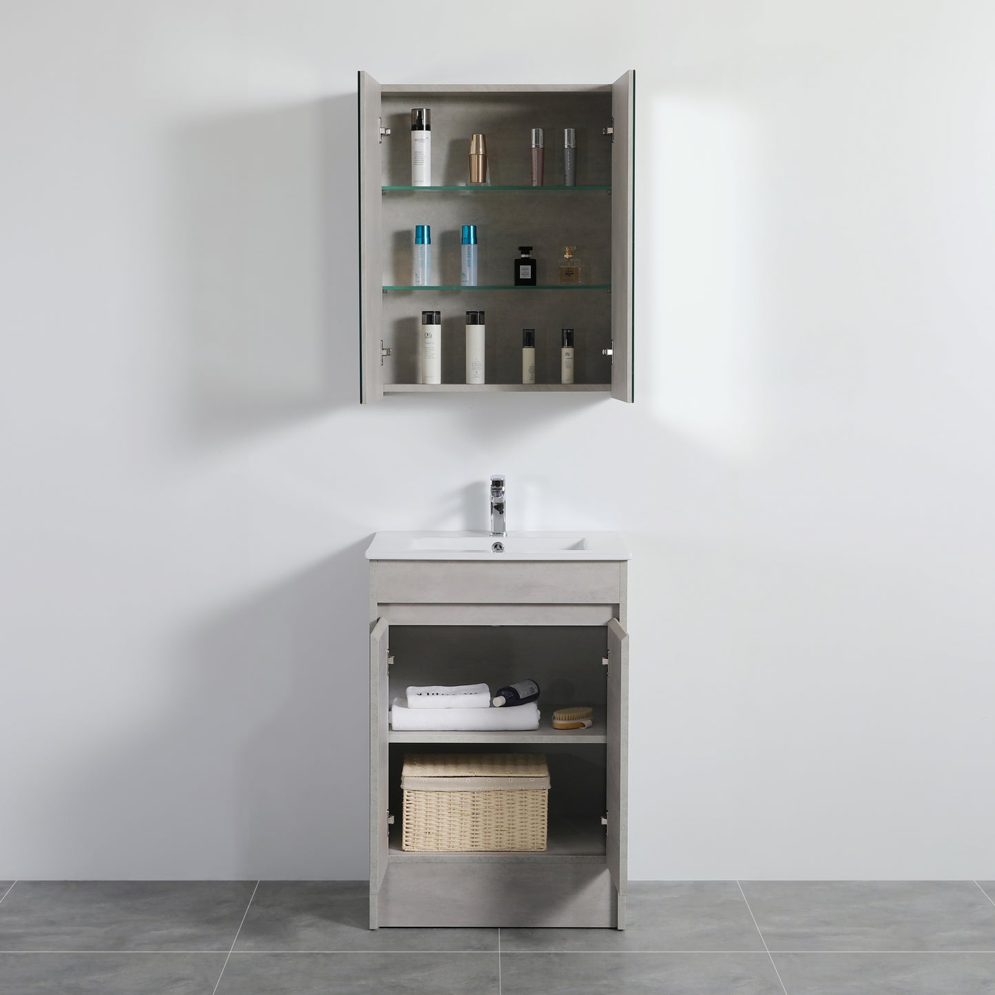 600mmx750mm Evie Shaving Cabinet - Concrete Grey