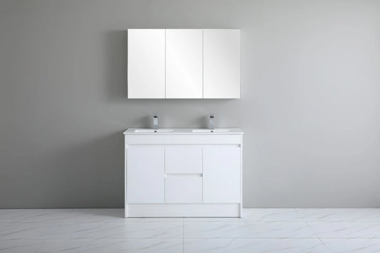 1200mm Polar Floor Vanity PVC Cabinet With Kickboard Only - Double Bowl - Gloss White