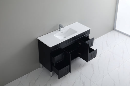 1200mm Acacia Floor Vanity PVC Cabinet Only - Single Bowl- Matte Black