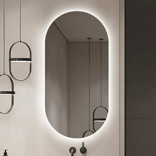 Oval/Pill Shape Backlit LED Frameless Mirror - 450x900mm