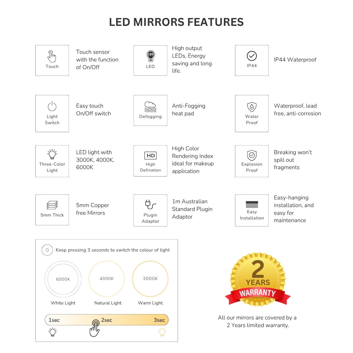 Bluetooth LED Frameless Mirror with Magnifier - 900x750mm **Discontinued/Clearance Stock No Exchange or Refund