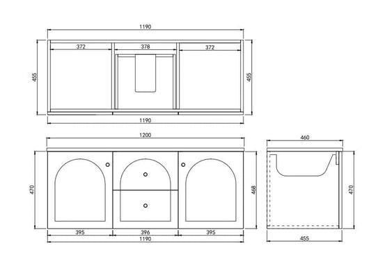 1200mm Chester Federation wall hung PVC
Cabinet - Matte Black - LK-FC1221W-MB