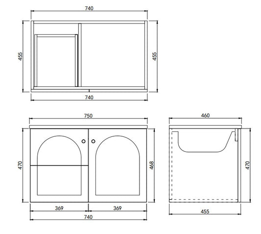 750mm Chester Federation wall hung PVC Cabinet - Matt Black