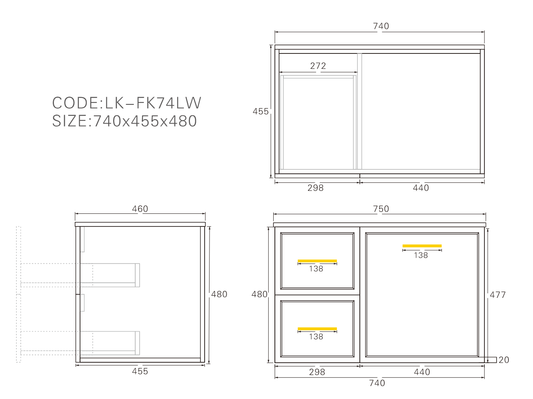 750mm Kingsley Federation Fluted Wall Hung PVC Left Drawer Cabinet - Matt White - Cabinet Only