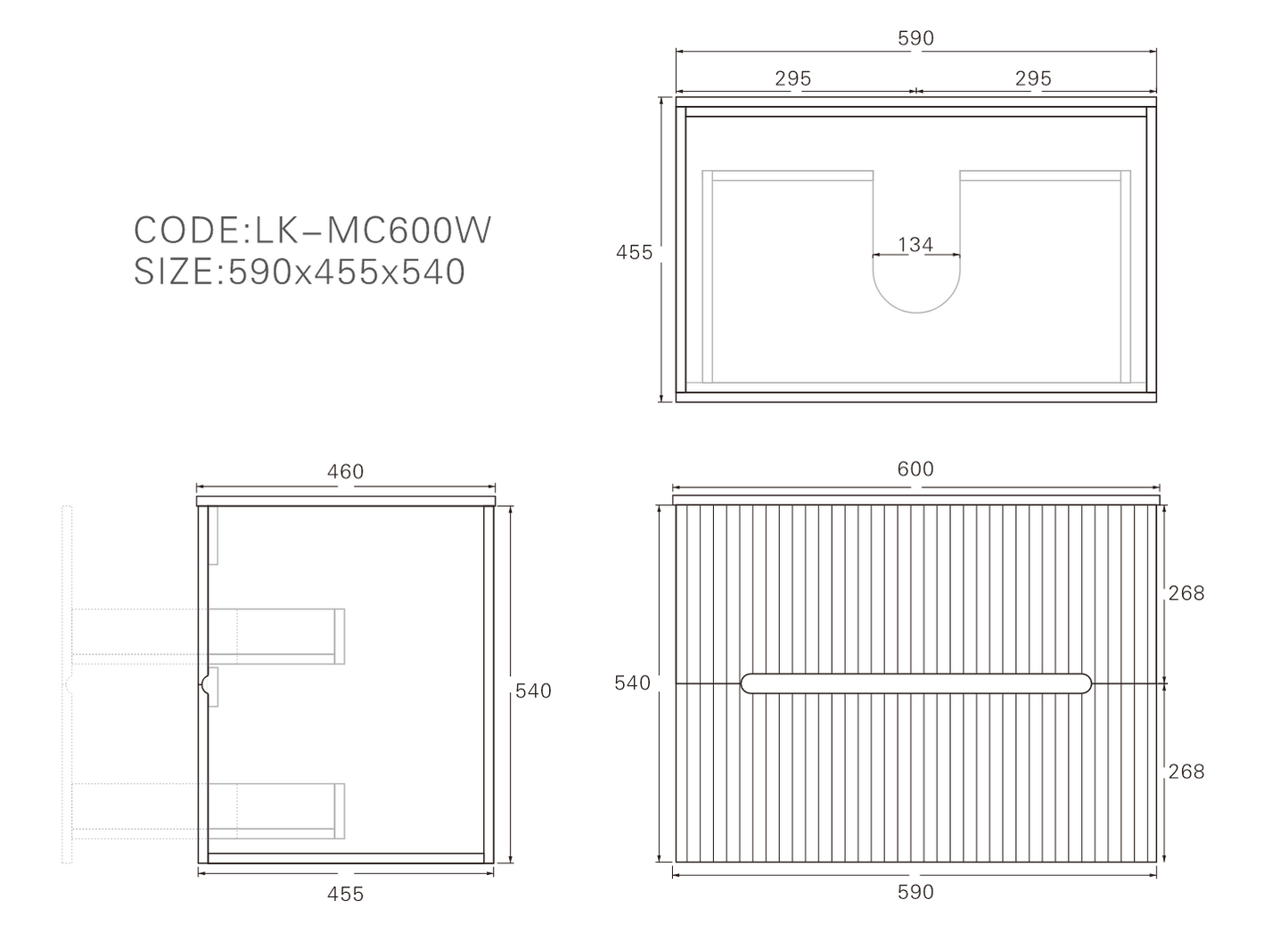 600mm Cabarita Fluted Wall Hung PVC Cabinet - Matt Black - Cabinet Only