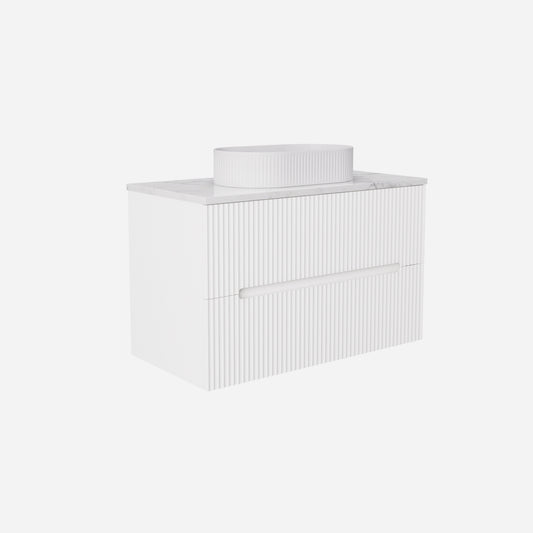 900mm Cabarita Fluted Wall Hung PVC Cabinet - Matt White - Cabinet Only