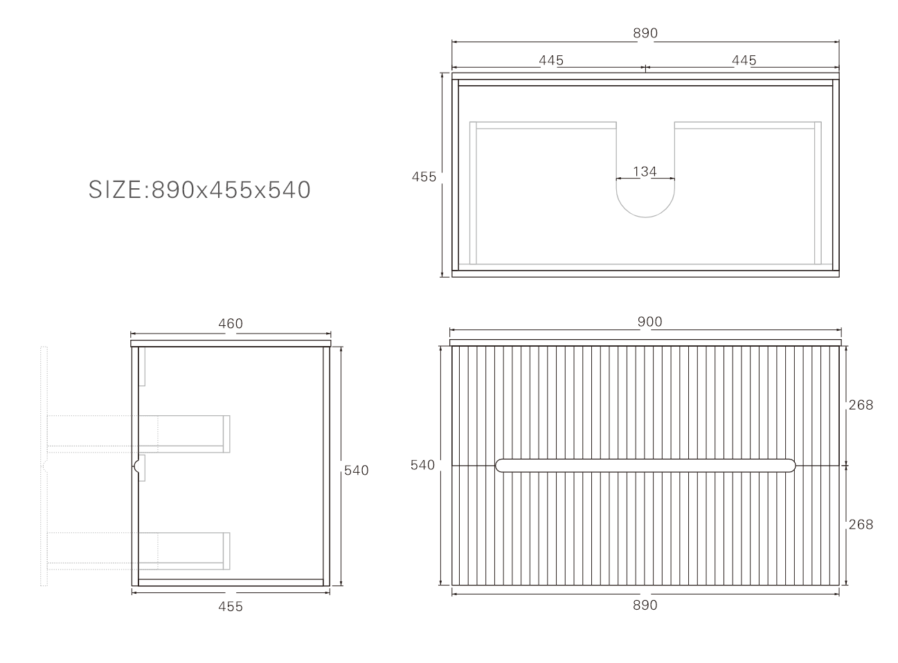 900mm Cabarita Fluted Wall Hung PVC Cabinet - Matt Black - Cabinet Only