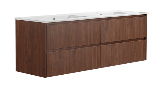 1500mm Gladstone Wall Hung Plywood Cabinet - Mocha Oak Woodmatt - Cabinet Only