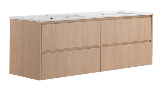1500mm Gladstone Wall Hung Plywood Cabinet - Sandy Oak Woodmatt - Cabinet Only