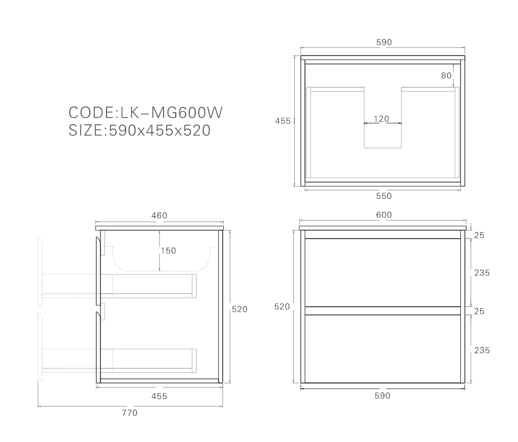 600mm Gladstone Wall Hung Plywood Cabinet - Sandy Oak Woodmatt - Cabinet Only