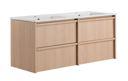1200mm Ridgewood Wall Hung Plywood Single or Double Bowl Cabinet - Sandy Oak Woodmatt - Cabinet Only