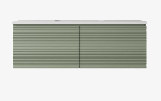 1200mm Sedona Fluted Wall Hung PVC Single or Double Bowl Cabinet - Olive Green - Cabinet Only