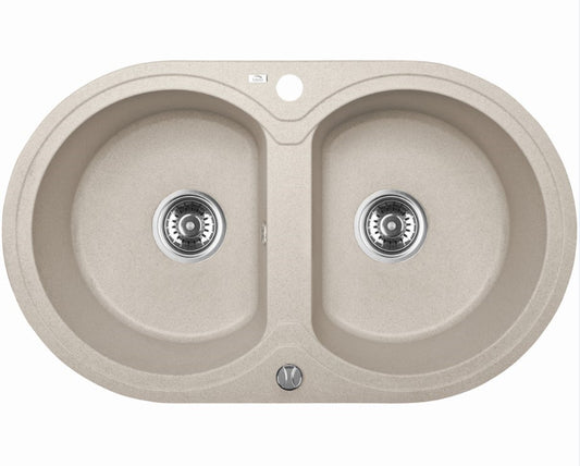Laveo Dafne Beige Granite Double Bowl Stone Kitchen Sink 470*780*204mm(including Space Saving Siphon and Click-clack Plug)