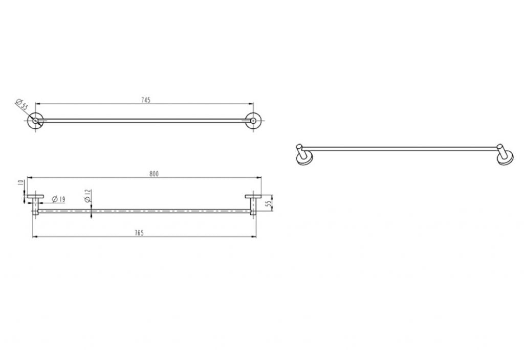 Lux S2 800mm Single Towel Rail - Brushed Brass