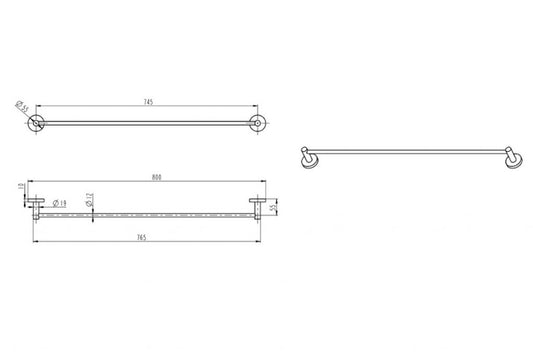 Lux S2 800mm Single Towel Rail - Chrome