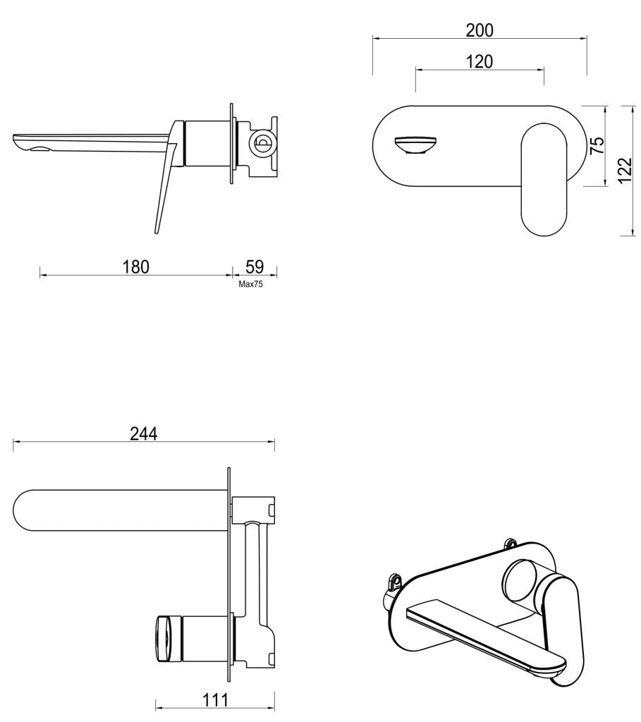 Lantra Wall-Spout Combo - 1P - TRIM KIT - Gunmetal