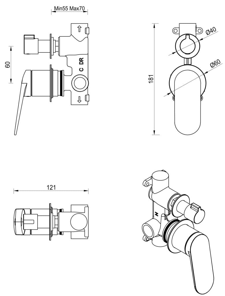 Lantra Mixer Diverter - 2P - TRIM KIT - Chrome