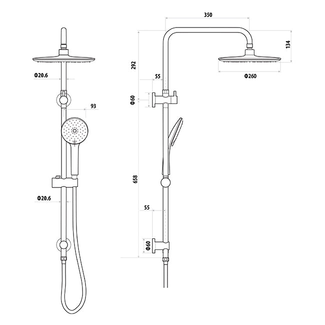 Loui Twin Shower With Rail - Matte Black