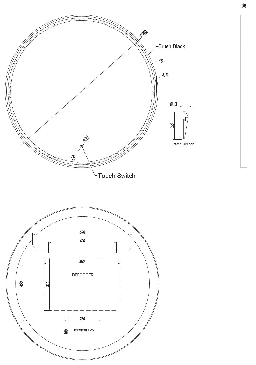 LUNA Black Framed LED Round Mirror - 900mm (MBK-RL90) **Discontinued/Clearance Stock No Exchange or Refund