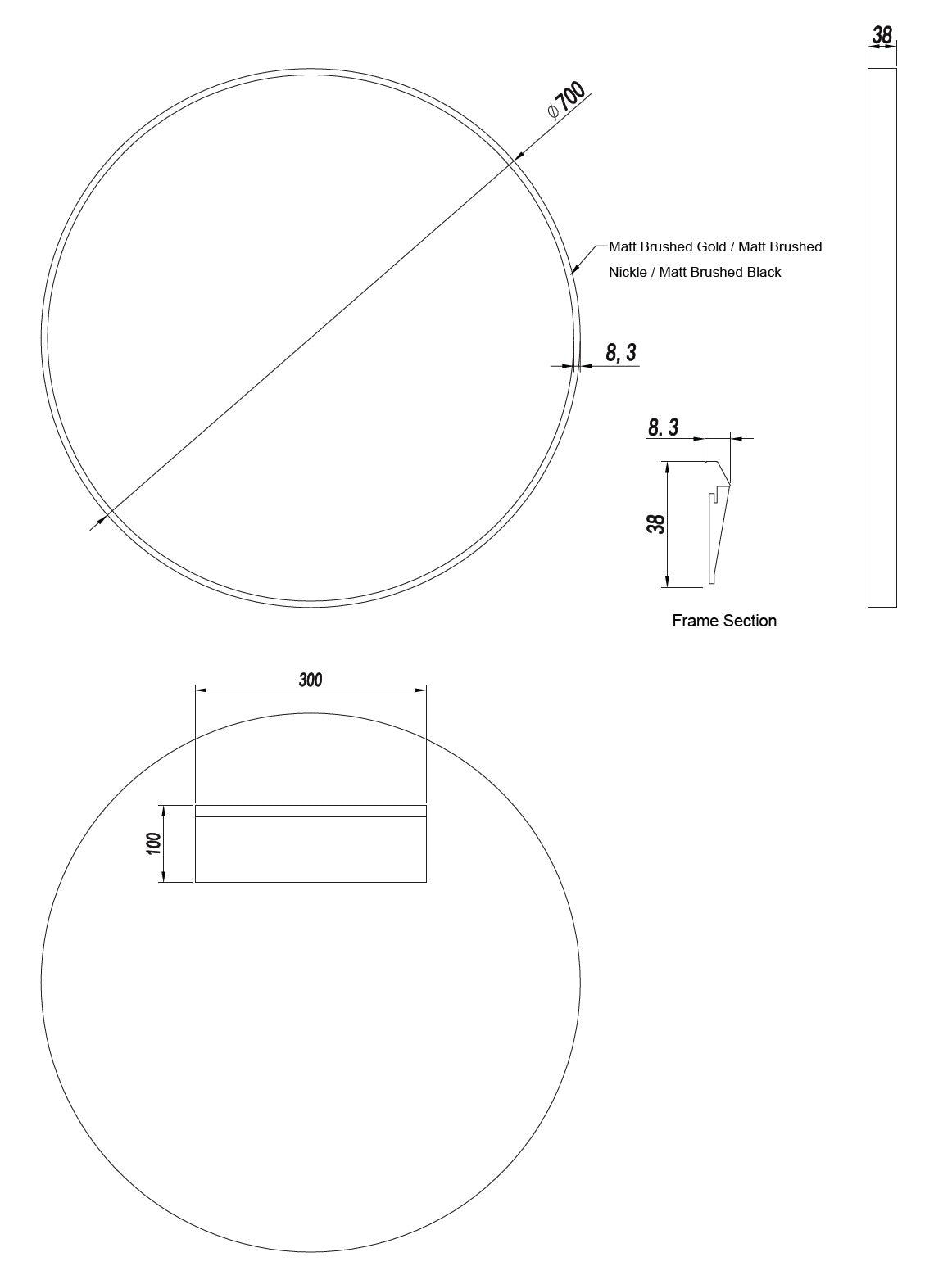 Brushed Nickel Framed Round Mirror - 700x700mm