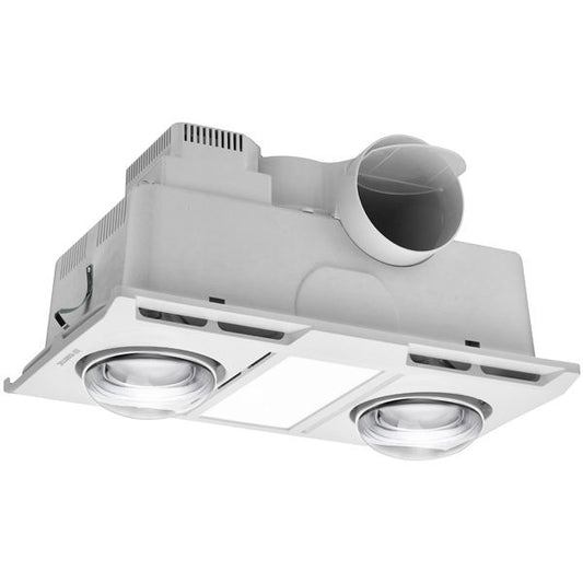 Profile Panel 2 Heat 3 in 1 Bathroom Heater Exhaust Fan with 12w Tricolour Panel Light - White