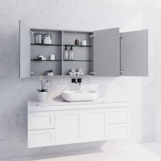 1500mm Matt White Shaving Cabinet -W1500xH720xD150