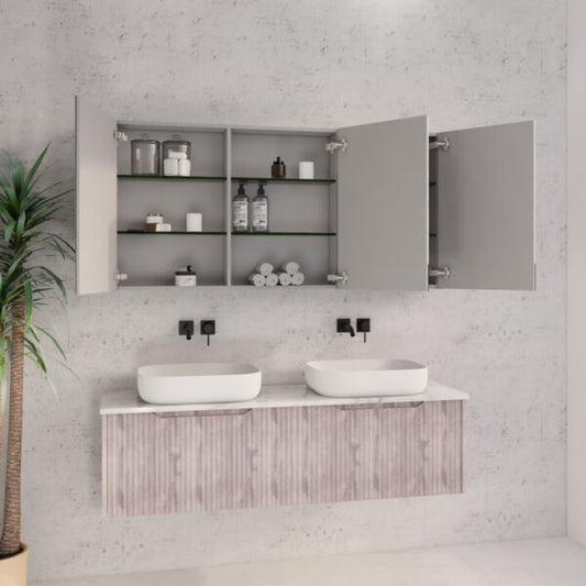 1500mm White Oak Fluted Shaving Cabinet -W1500xH720xD150