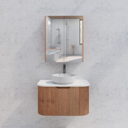 600mm Soild Timber Fluted Shaving Cabinet -W600xH720xD150