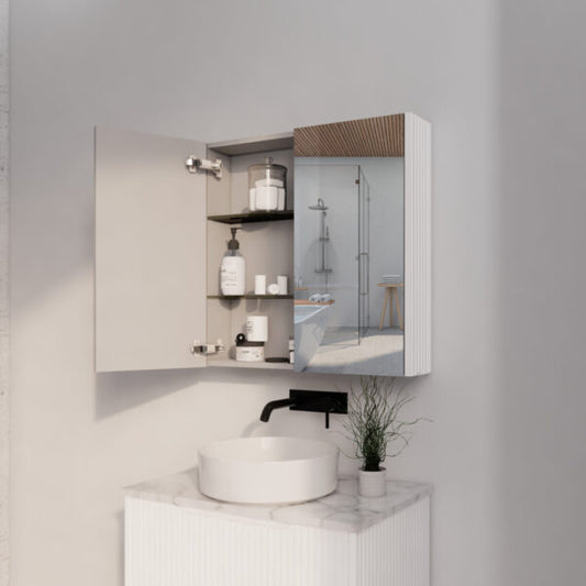 750mm Matt White Fluted Shaving Cabinet -W750xH720xD150