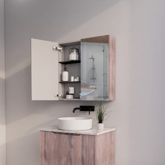 750mm White Oak Fluted Shaving Cabinet -W750xH720xD150