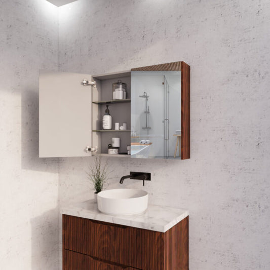 900mm Brown Oak Fluted Shaving Cabinet -W900xH720xD150