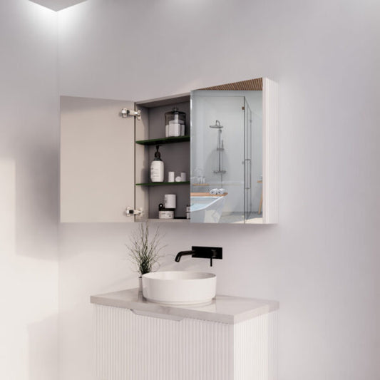 900mm Matt White Fluted Shaving Cabinet -W900xH720xD150