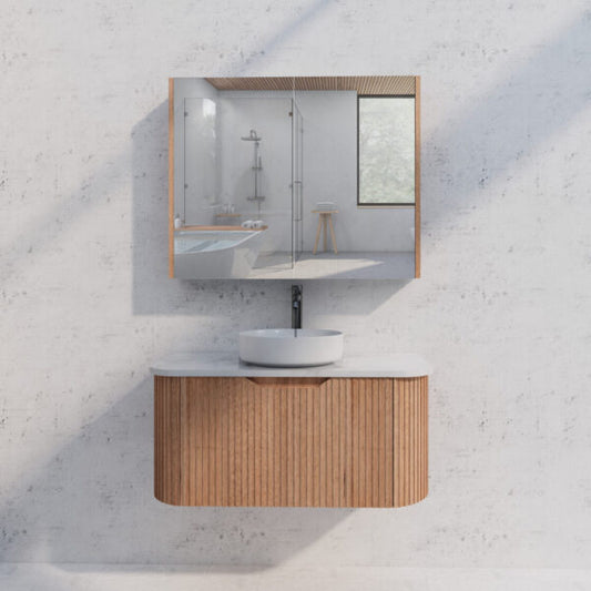 900mm Soild Timber Fluted Shaving Cabinet -W900xH720xD150
