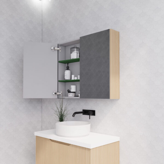 900mm American Oak Fluted Shaving Cabinet -W900xH720xD150