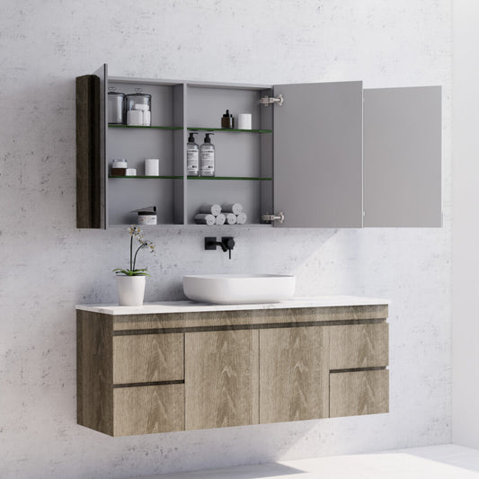 1500mm Dark Oak Shaving Cabinet -W1500xH720xD150