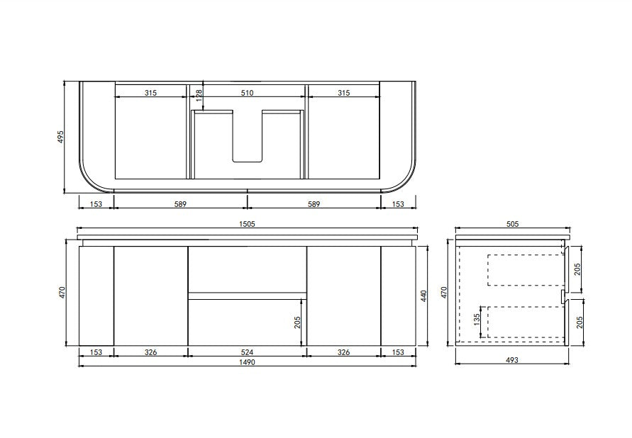 1500mm Devito Wall Hung PVC Cabinet - Matt Black & White - Cabinet Only
