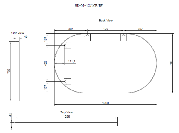 1200mm Framed Non-LED - Gold - 1200 x 700 x 45