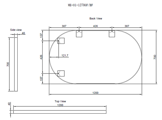 1200mm Framed Non-LED - Black - 1200 x 700 x 45