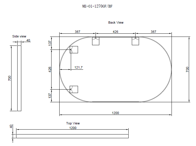 1200mm Framed Non-LED - Brushed Nickel - 1200 x 700 x 45