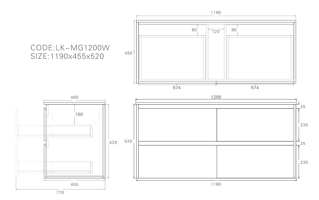 1200mm Gladstone Wall Hung Plywood Single Bowl Cabinet - Sandy Oak Woodmatt - Cabinet Only